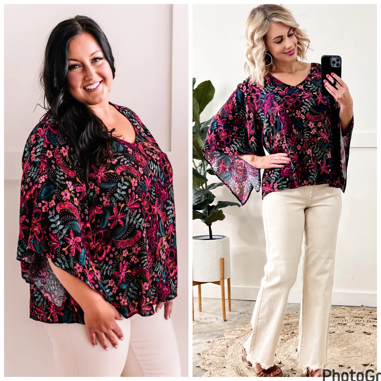 Angled Sleeve Floral Top