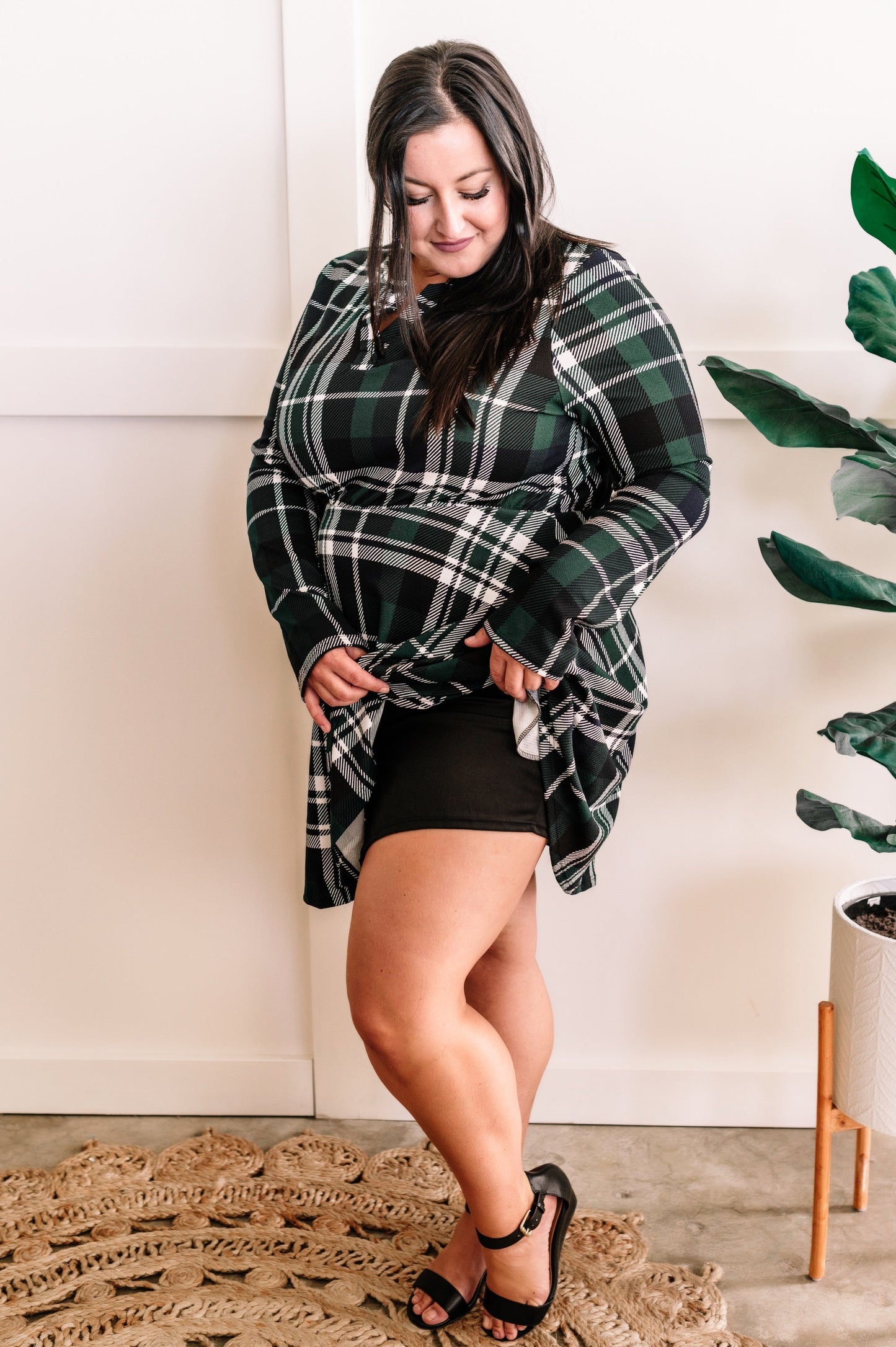 Gabby 10.2 Front Dress With Attached Shorts In Tartan Plaid Green 11.22